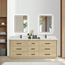 Porto 84" Aged Natural Oak Double Bath Vanity with Fish Maw White Quartz Stone