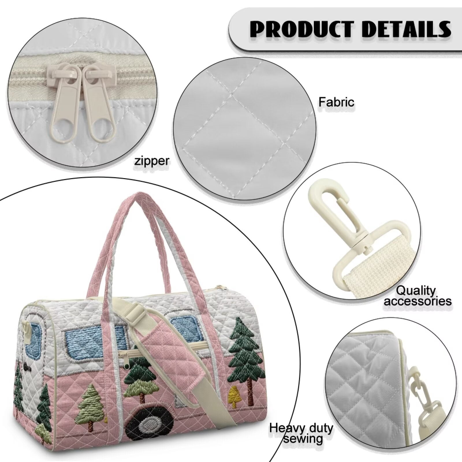 Garronmavis Large Quilted Duffle Bag for Women, Camper Weekender Travel Overnight Bag, Portable Gym Dance Carry On Tote with Luggage Sleeve