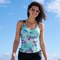 thumbnail image 5 of Free Country Women's Side Shirred V-Neck Tankini Top Floral Zephyr Spearmint L, 5 of 5