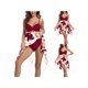 thumbnail image 1 of SAYOO Traje de baño de dos piezas para mujer, tops de playa irregulares con correa de espagueti con estampado de hojas + shorts de baño SAYOO casual, 1 of 8