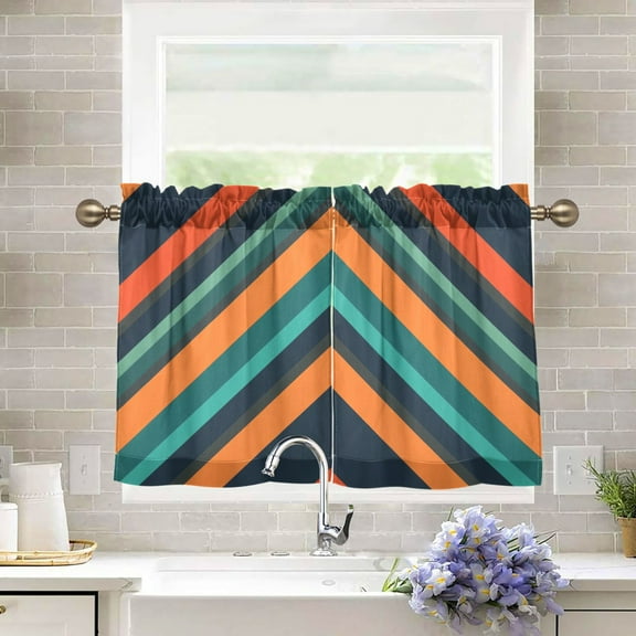 Yayeee Kitchen Curtains Tier Pair Light Filtering 27"x36" Rod Pocket Short Cafe Window Panel, Retro Stripes
