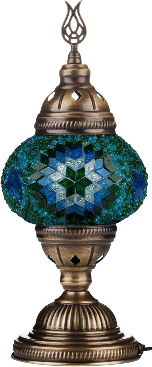 DEMMEX DIY Turkish Mosaic Lamp Making Kit – No Grout Needed – Fun, Easy, No Experience Required – Complete Mosaic Art & Craft Project Kit for Adults & Teens – Make Your Own Table Lamp (Turquoise)