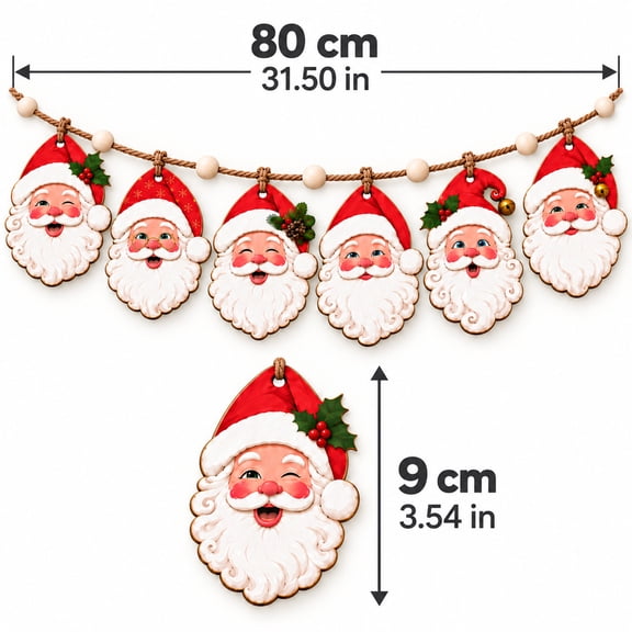 Blasgw 6-Piece Wooden Santa Claus Garland, Hanging Christmas Ornament Set for Fireplace Mantel & Wall Decor