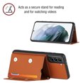 thumbnail image 5 of Feishell Fit for Samsung Galaxy S21+ Phone Case with Wrist Strap,Shockproof Premium PU Leather Back Magnetic Buckle Flip Kickstand Credit Card Slots Anti-Scratch Protective Cover,Brown, 5 of 6
