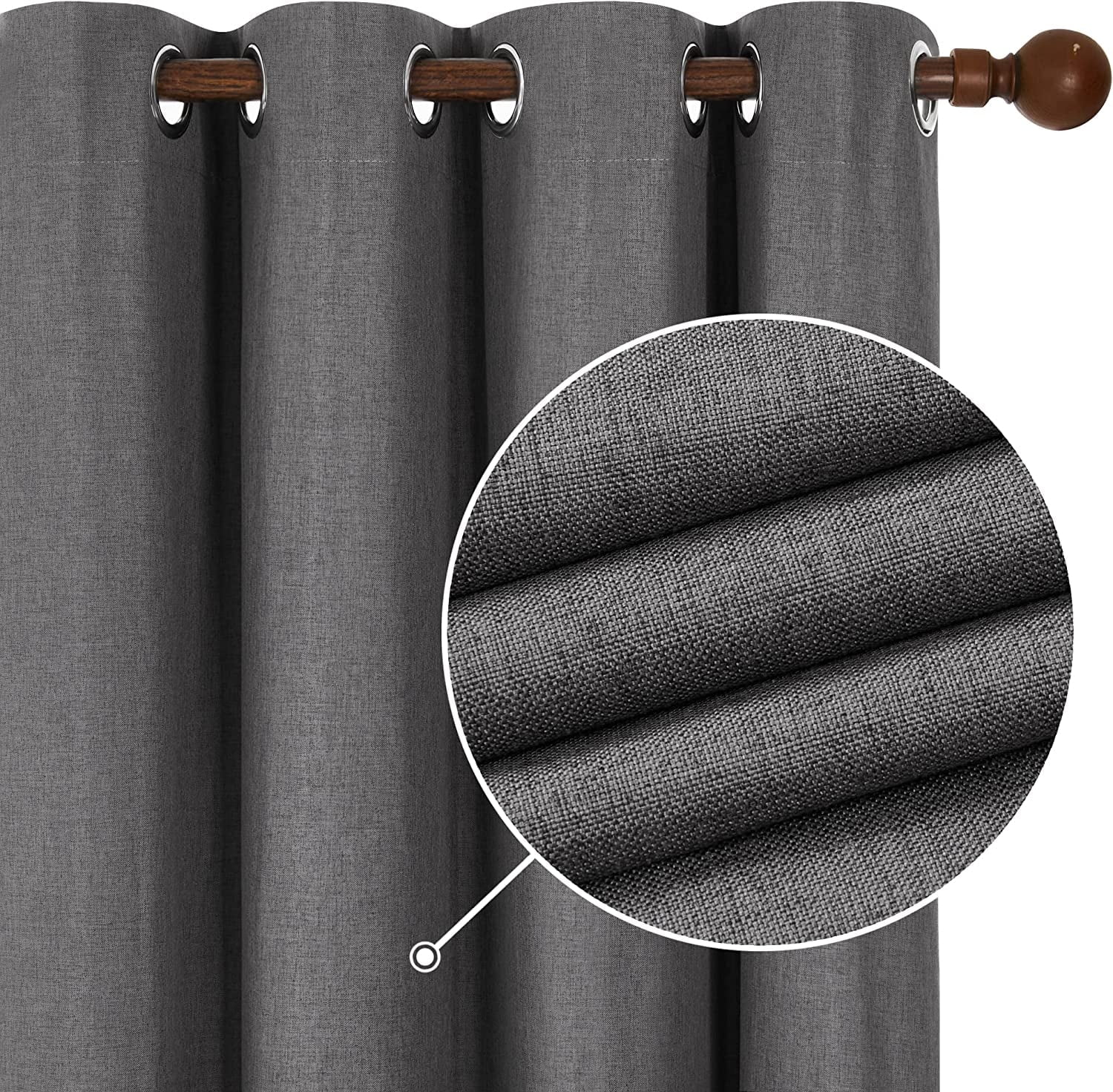 Deconovo 100% Black Out Window Curtains for Living Room 72 inch Length, Linen Textured Thermal Curtains for Living Room (Dark Gray, 52W x 72L inch)