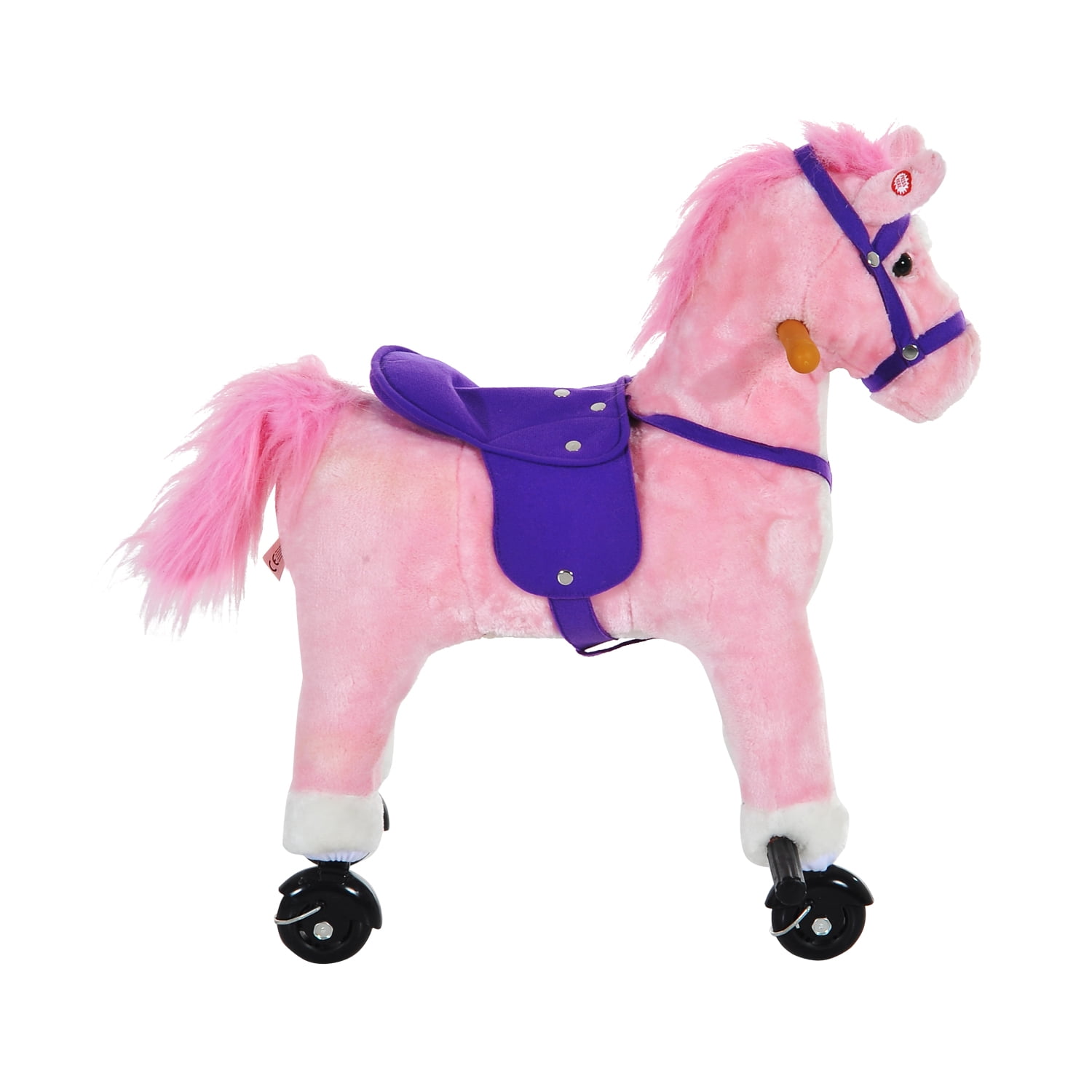 Kids Walking Pony Ride on Horse Rocking Toy Wheels & Footrest Neigh Sound Pink 