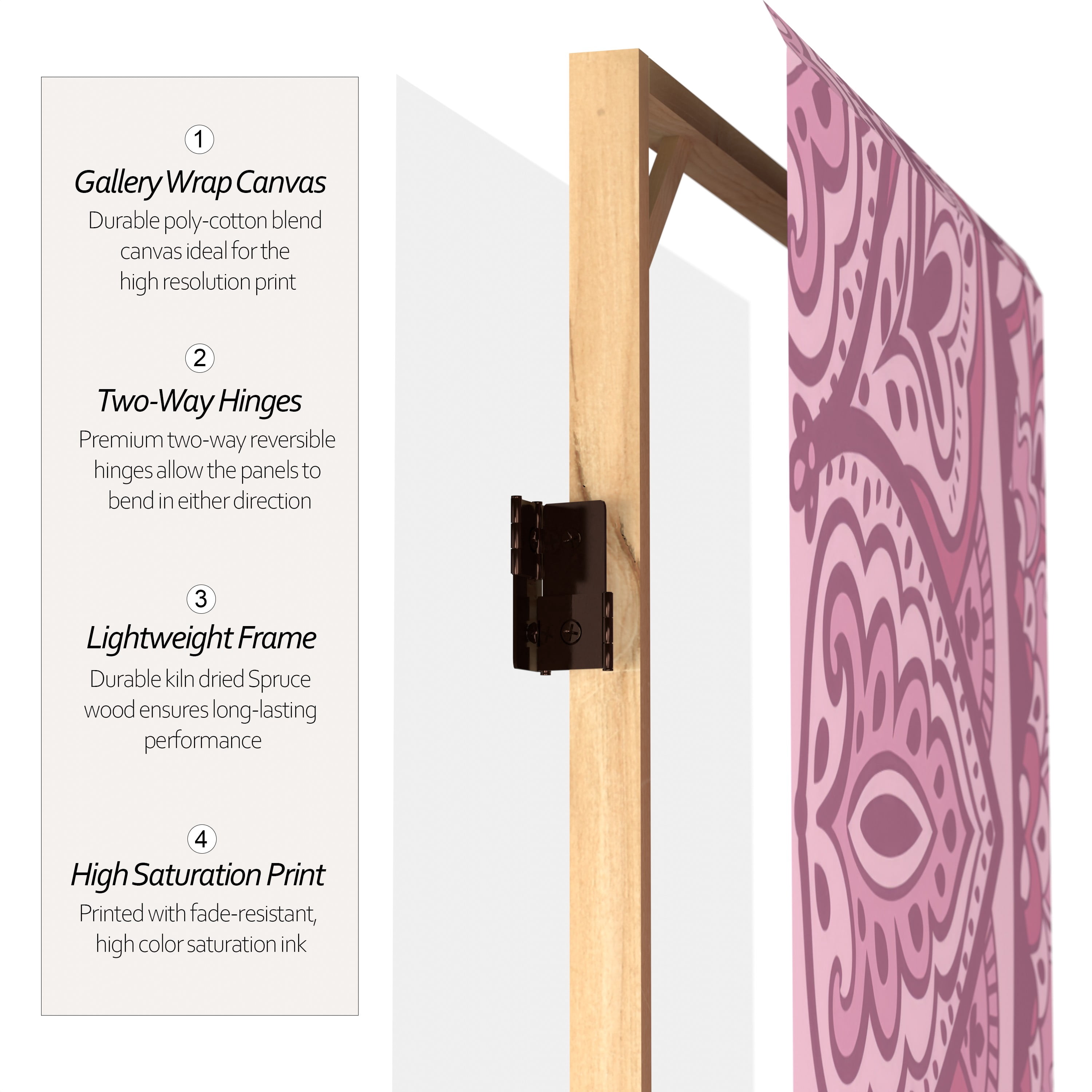 Red Lantern 6 ft. Tall Double Sided Pink Mandalas Freestanding Canvas Room Divider