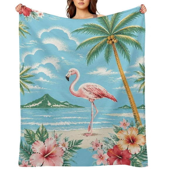 BCIIG Flamingo Tropical Beach Scenery Throw Blanket, Soft Cozy Clear Print, Lightweight Blanket for Couch Sofa Bedroom, Gift for Halloween Christmas Birthday Graduation,
