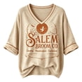thumbnail image 5 of Womens Sweatshirt 3/4 Sleeve Vintage V Neck Pullover Broom Witch Moon Theme Graphic Top Relaxed Casual Fall Halloween Festival Events Top Khaki XXXXXL, 5 of 5