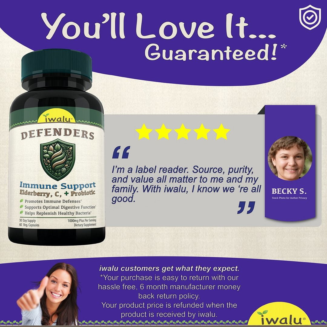 iwalu Defenders Immune Support Supplement | Elderberry, Vitamin C Plus Probiotics | 10-in-1 Formula for Year-Round Immune Health - 60 Count | NSF Certified & USA Made