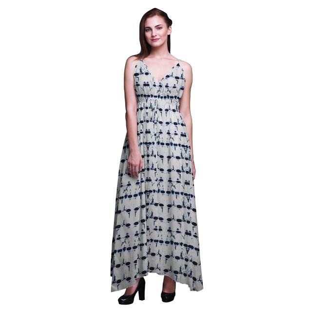 Bimba Shibori Dames Imprimé Station Maxi DrawstringDressSpaghetti Sangle Plage Wear-X-Small
