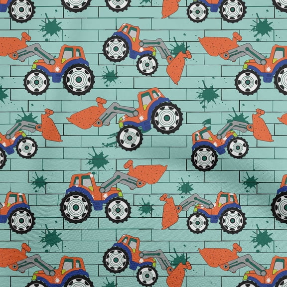 oneOone Velvet Dusty Teal Green Fabric Tractor Sewing Material Print Fabric By The Yard 58 Inch Wide