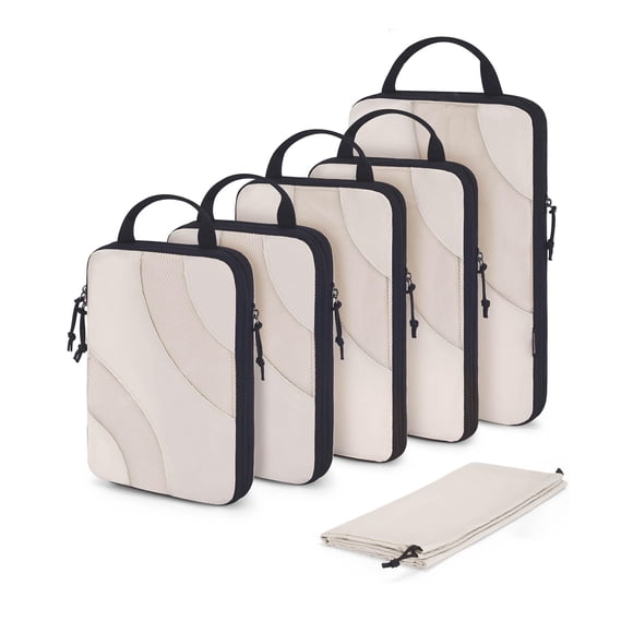 Juego de 6 cubos de embalaje de compresión BAGSMART para viajes, color blanco opal
