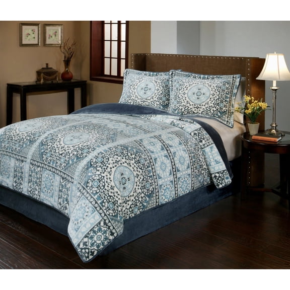 Azura 3 Piece Velvet Plush Printed Comforter Set by Fraiche Maison