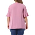 thumbnail image 3 of Agnes Orinda Women's Plus Size Top V Neck Ruffle Short Sleeve Casual Chiffon Blouse Shirt 2X Pink, 3 of 6