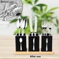 thumbnail image 5 of Tzdxfgl Wood Utensil Holder for Kitchen Counter, 3 Compartments Silverware Organizer Caddy, Black, 5 of 11