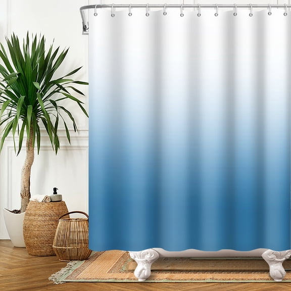 Blue Ombre Shower Curtain for Bathroom Solid Color Gradient Bath Curtain Modern Minimalist Decoration 72 x 72 Inches