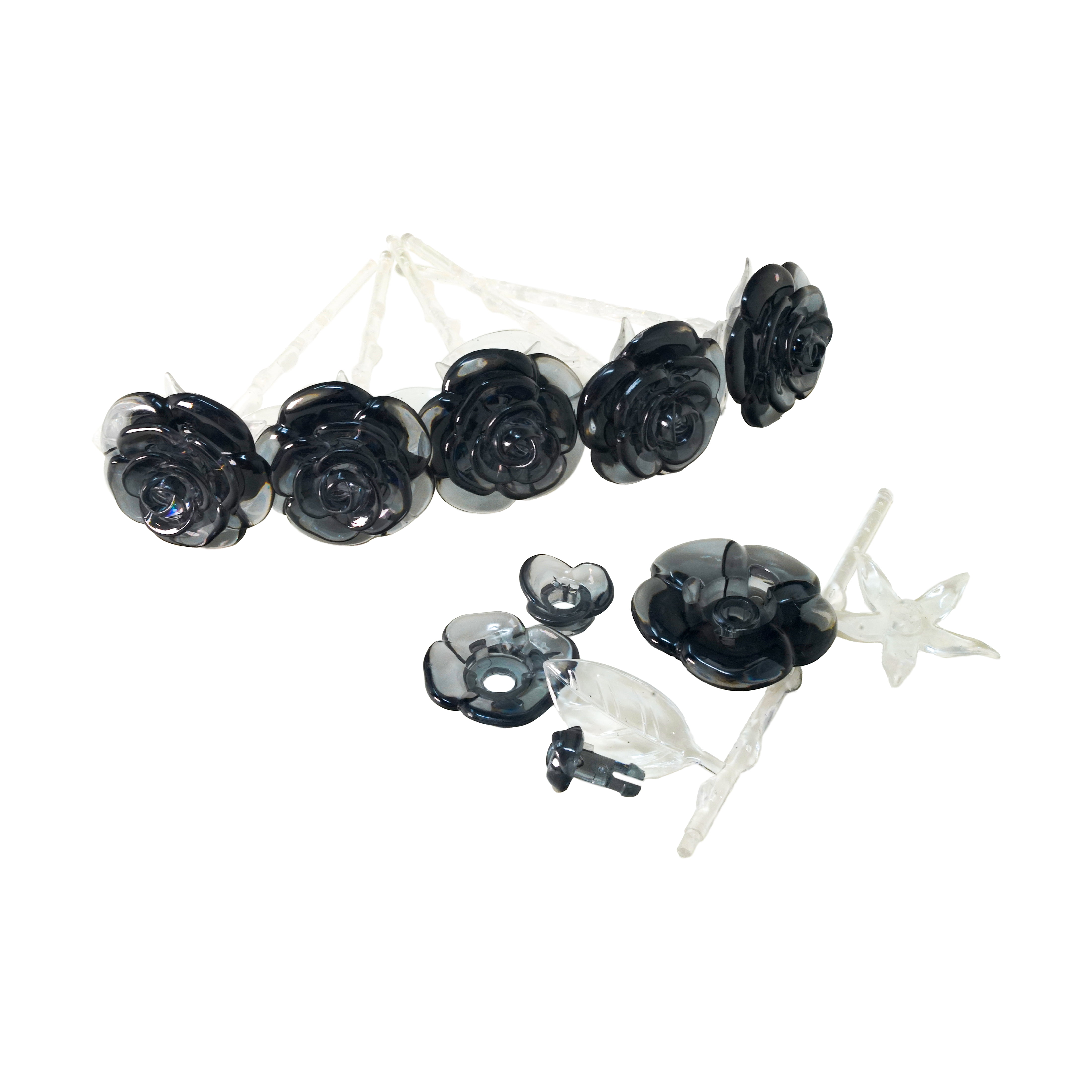 AreYouGame.com 3D Crystal Puzzle - Roses in a Vase (Black with Clear Stem, White Vase): 47 Pcs