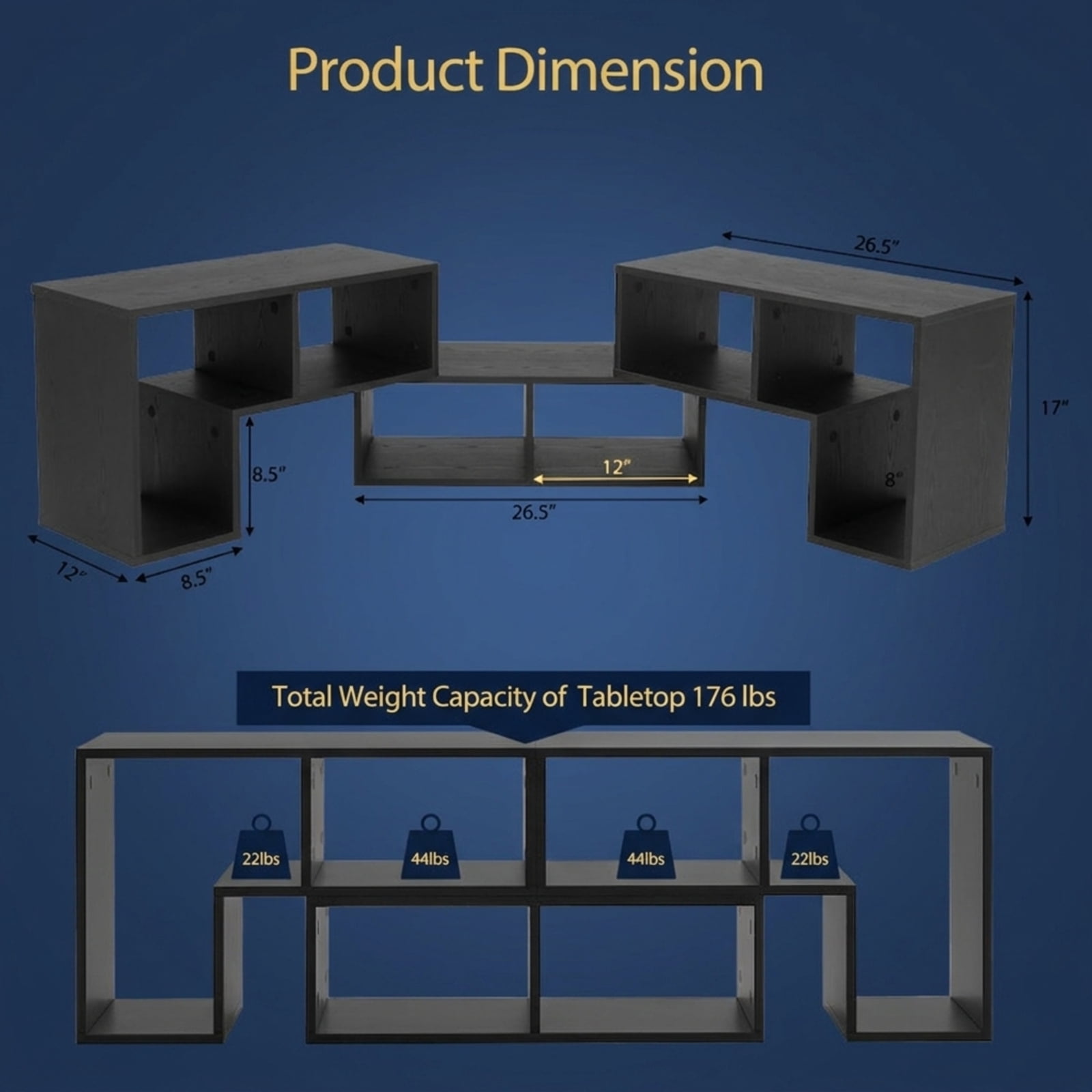 Furnibear 3-Piece Adjustable TV Stand for 65 Inch TV, Modular Entertainment Center with Shelves, Black
