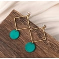 thumbnail image 2 of Clip on 2 1/2" gold square earrings with dangle turquoise shell and clear stone, 2 of 4