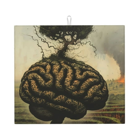 

Pofeuu Surreal Brain Tree Print Ultra Water Absorbent Microfiber Dish Drying Mat Drying Mat for Kitchen Kitchen Counter Accessories