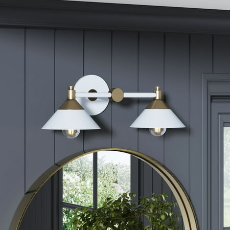 

Nathan James Frank Bathroom Vanity Wall Light Fixture with 2-Lights Vintage Farmhouse Sconce and White Metal
