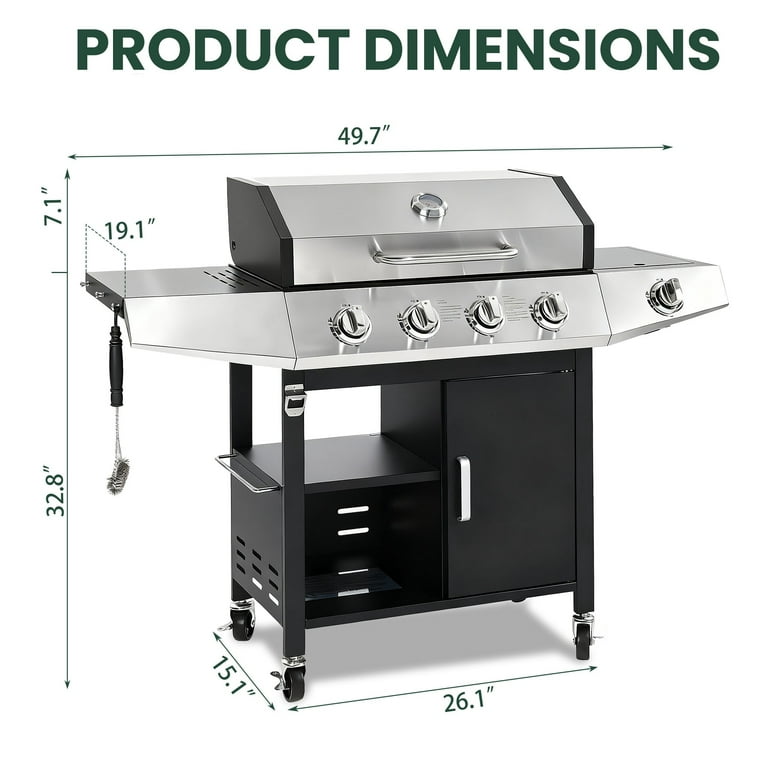Seizeen 4-Burner Propane Gas Grill, 51,000BTU Outdoor BBQ Griddle