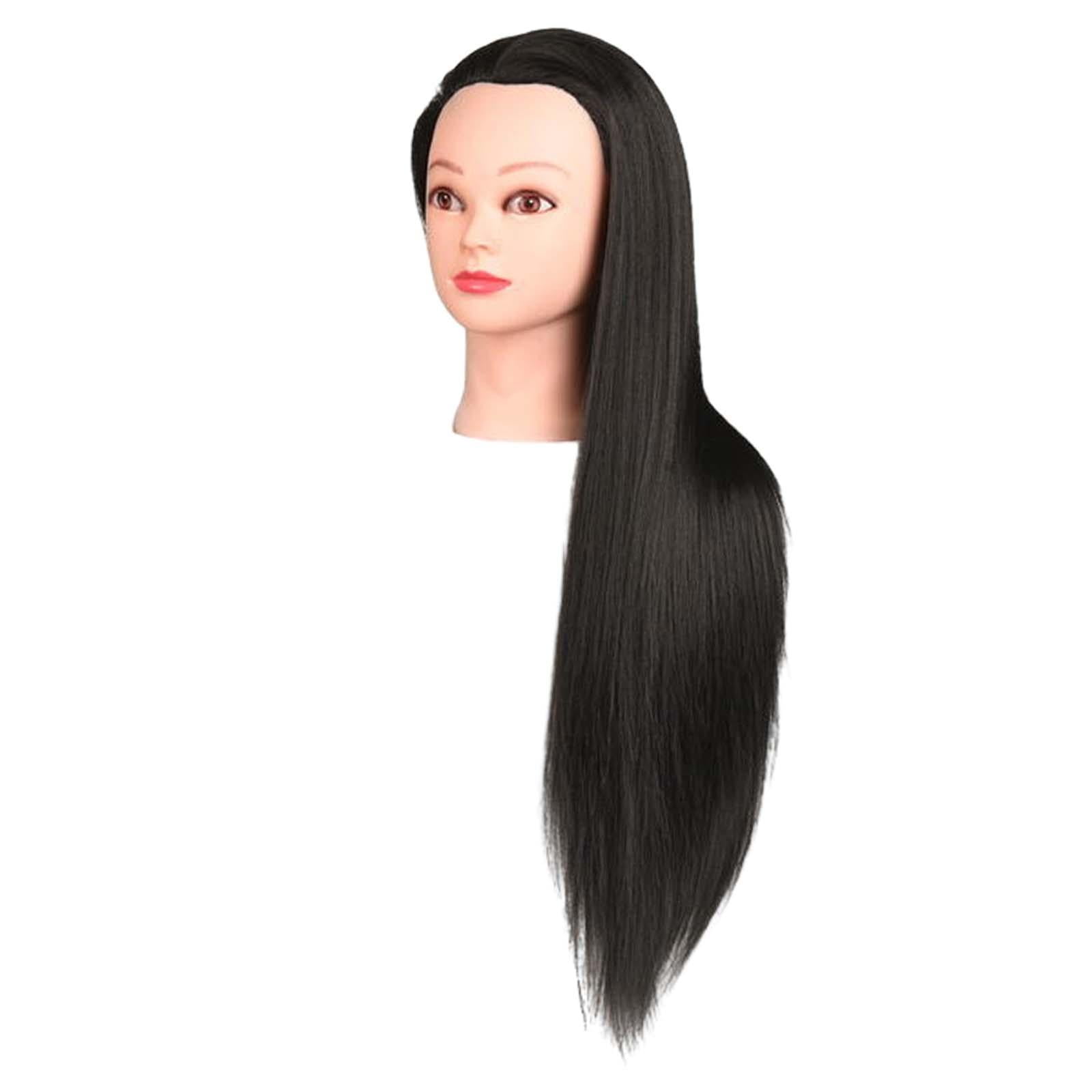 Hair Training Head Mannequin Head Hairstyling Multipurpose Long Hair Manikin Doll Head for Cutting DIY Cosmetology School Students Braid , Black with Makeup