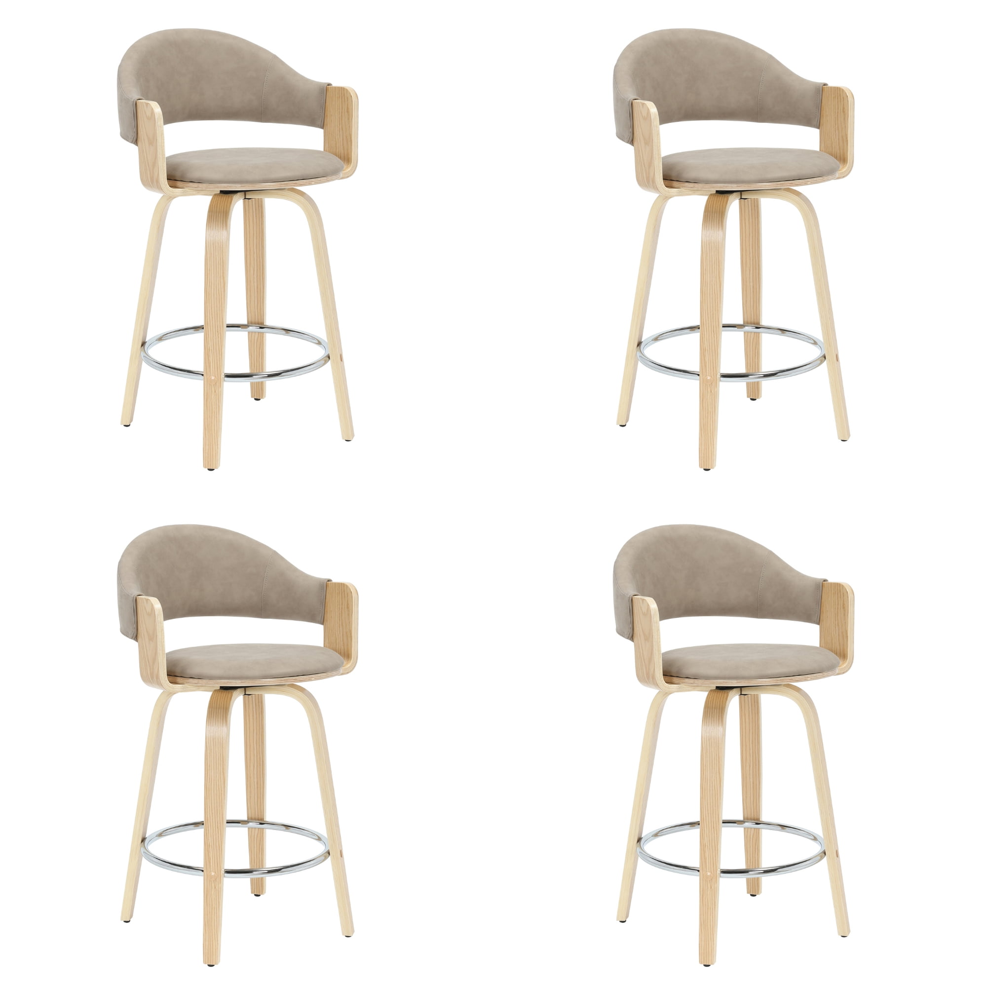 Daxton 36 in. H Swivel Counter Height Vintage Taupe Round Back Wood Bar Stool with Faux Leather Seat Set of 4