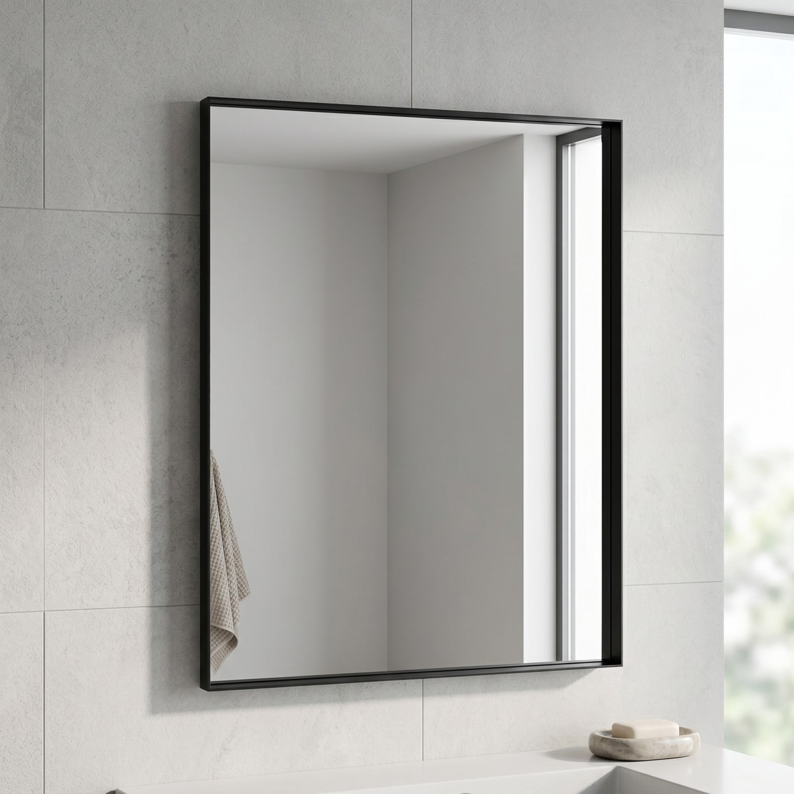 Gleamira 28"x36" Bathroom Wall Mounted Mirror Vanity Rectangular Mirror with Deep Frame, Black