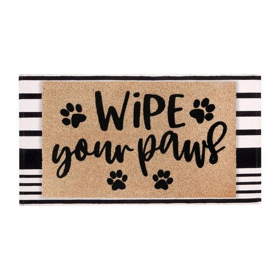 A1HC Coir Welcome Mat and Black & White Striped Cotton Rug Combo Set, 24"x36" & 24"x51", Hand-Woven Washable Entryway Décor