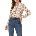 thumbnail image 1 of INSPIRE CHIC Women's Floral Button Up Ruffle Stand Collar Long Sleeve Shirt White Red XS, 1 of 5
