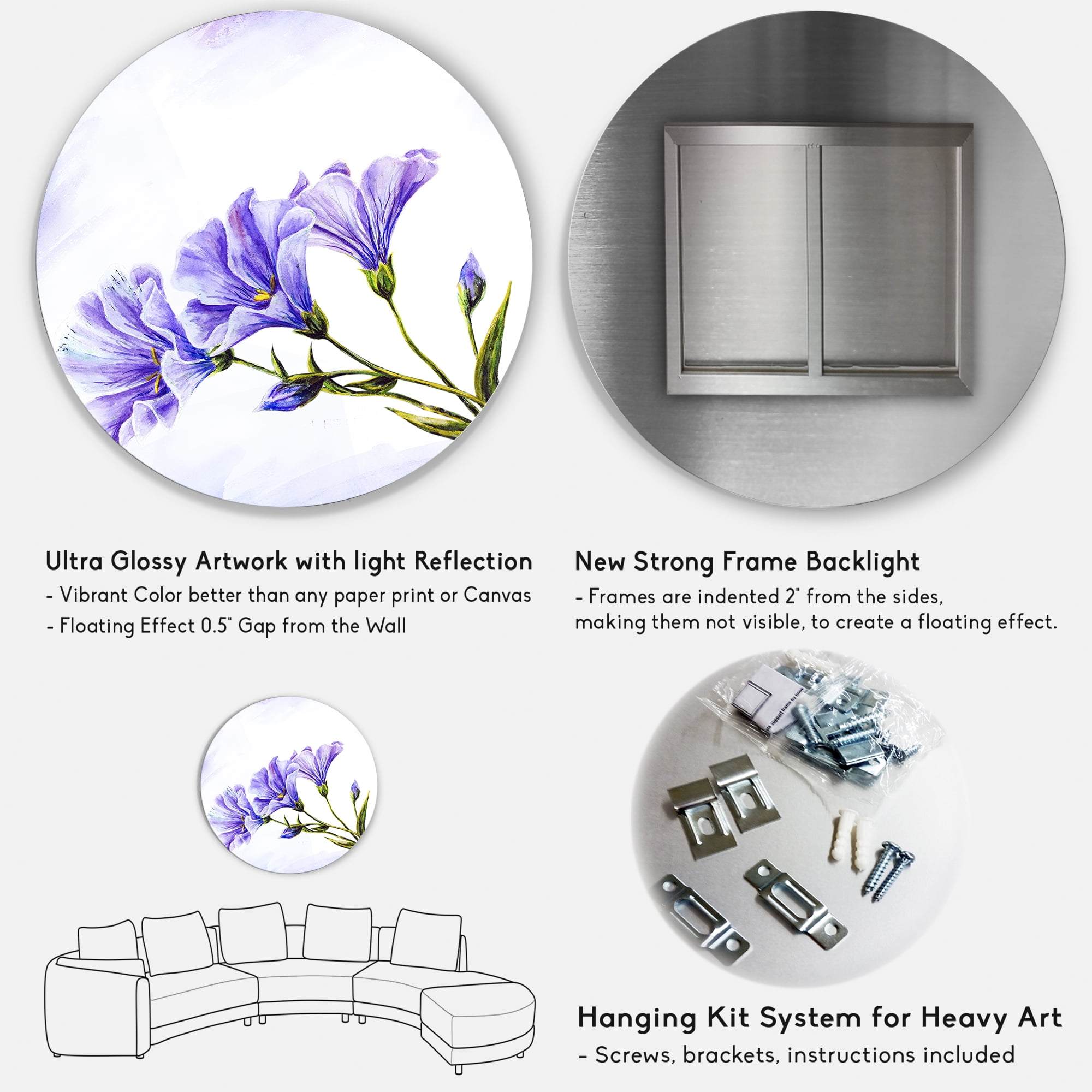 Designart 'Blue Wildflowers With Leaves II' Traditional Circle Metal Wall Art 23x23 - Disc of 23