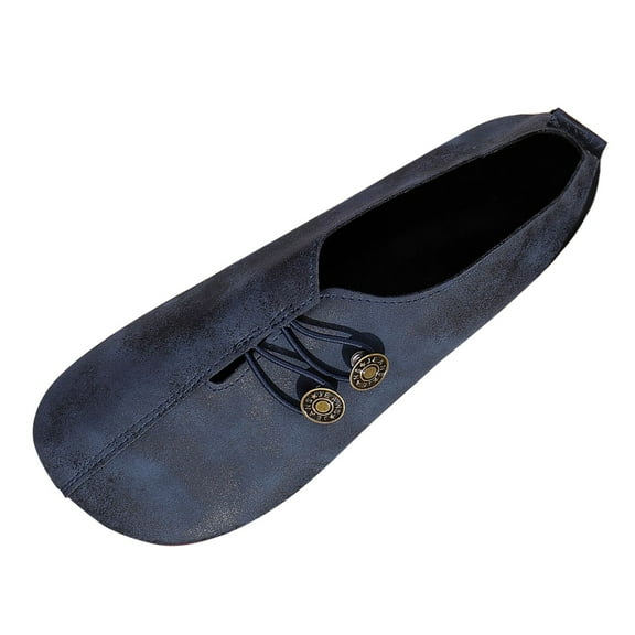 NOKIO Women's Casual Shoes Soft Leather Flat Sole Round Toe Slip-On Loafers Summer Breathable Lightweight Shallow Mouth Slip Resistant Ladies Footwear