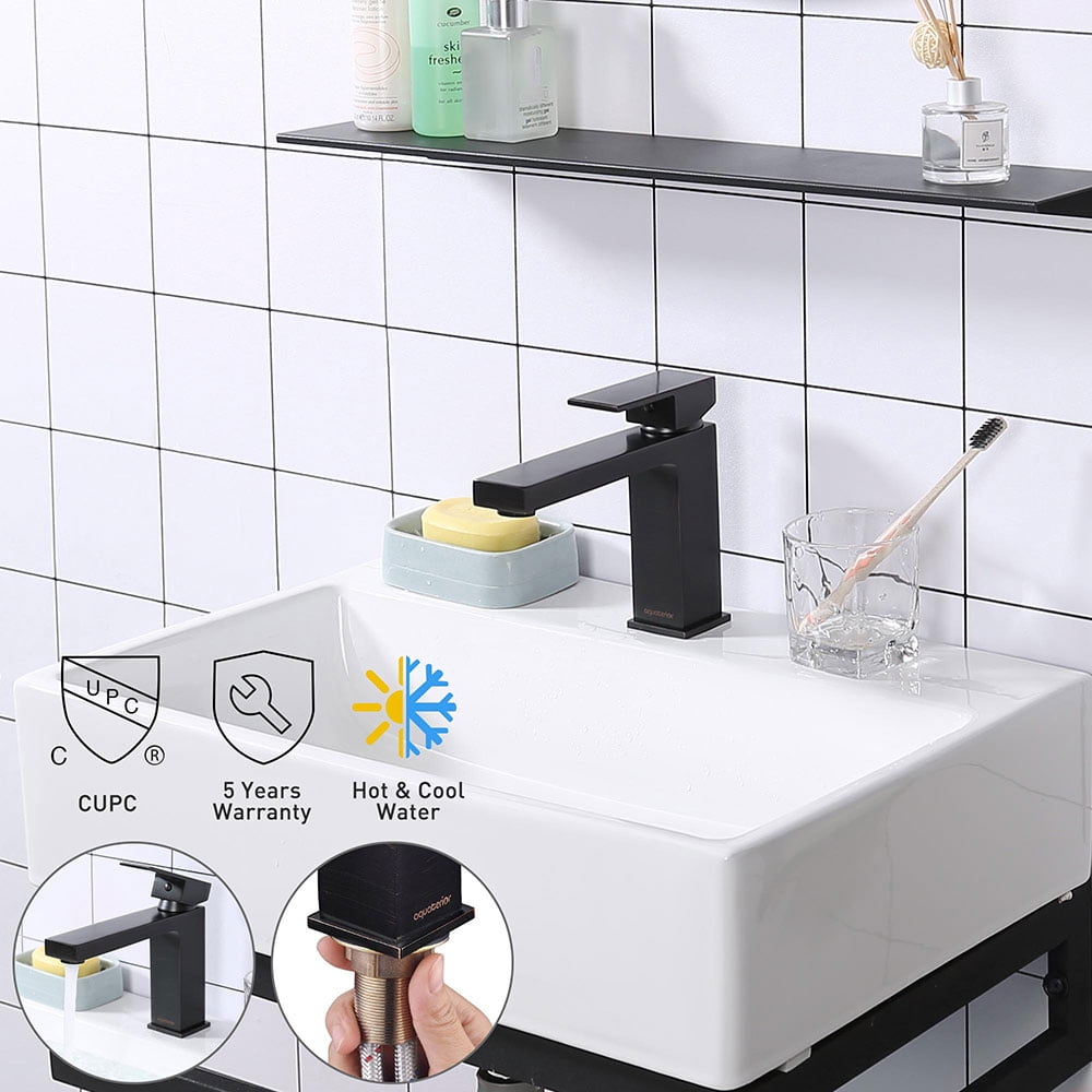 Aquaterior 1 Hole Bathroom Sink Faucet Square Single Handle Cold Hot Water ORB