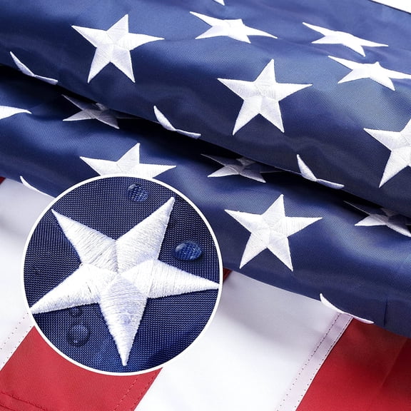 5x8 ft American Flag For Outside, Longest Lasting, Heavy Duty 300D Nylon, Embroidered Stars, Sewn Stripes, Brass Grommets Perfect for Outdoor! Premium US Flag