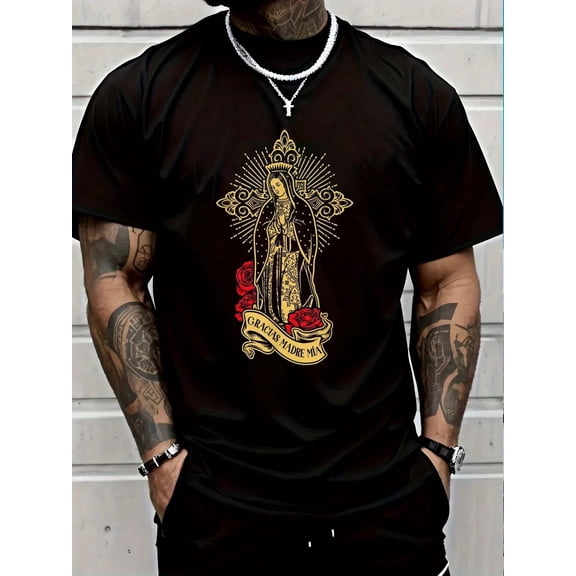 100% Cotton Our Of Guadalupe Saint Virgin Mary T-Shirt Casual Short Sleeve Shirt Men Graphic Tee