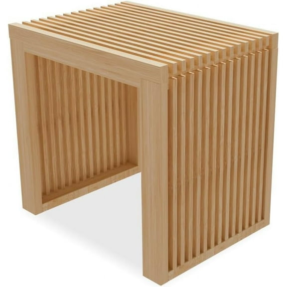 Small Bamboo Dining Bench, 17inch Farmhouse Decor Indoor Kitchen Table Bench, Entryway Shoe Rack Bench, Outdoor Bench, Solid Bamboo Benches for Living Room, Hallway, Bedroom, Bathroom