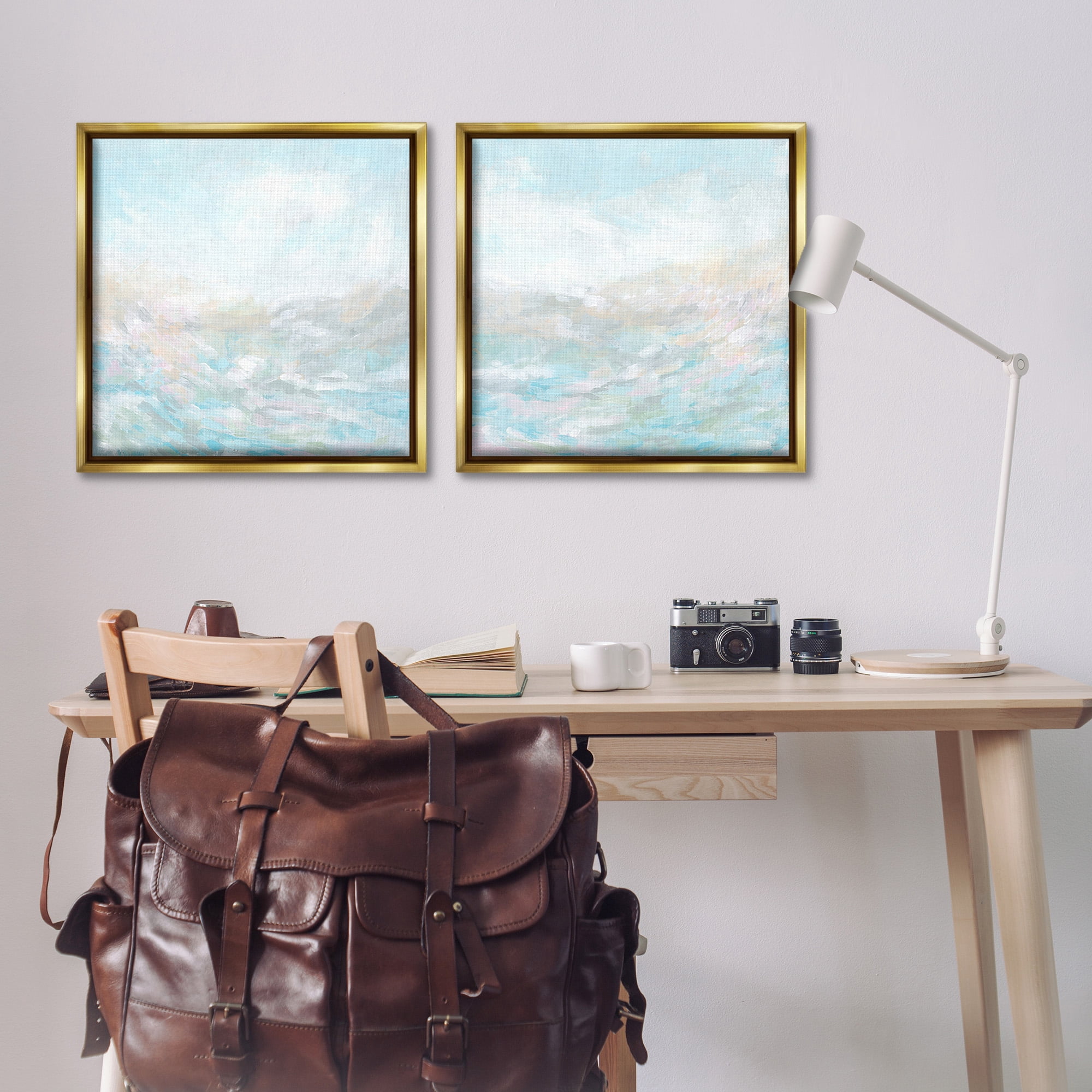 Stupell Industries Abstract Fog Landscape Landscape Painting Gold Floater Framed Canvas Art Print Wall Art, 25 x 25, Set of 2