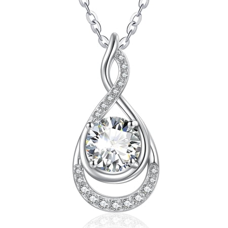 Infinity Necklace 925 Sterling Silver Infinity Pendant Jewelry April Birthstone Necklace Anniversary Birthday Gifts for Women Her Wife Mom Grandma Daughter