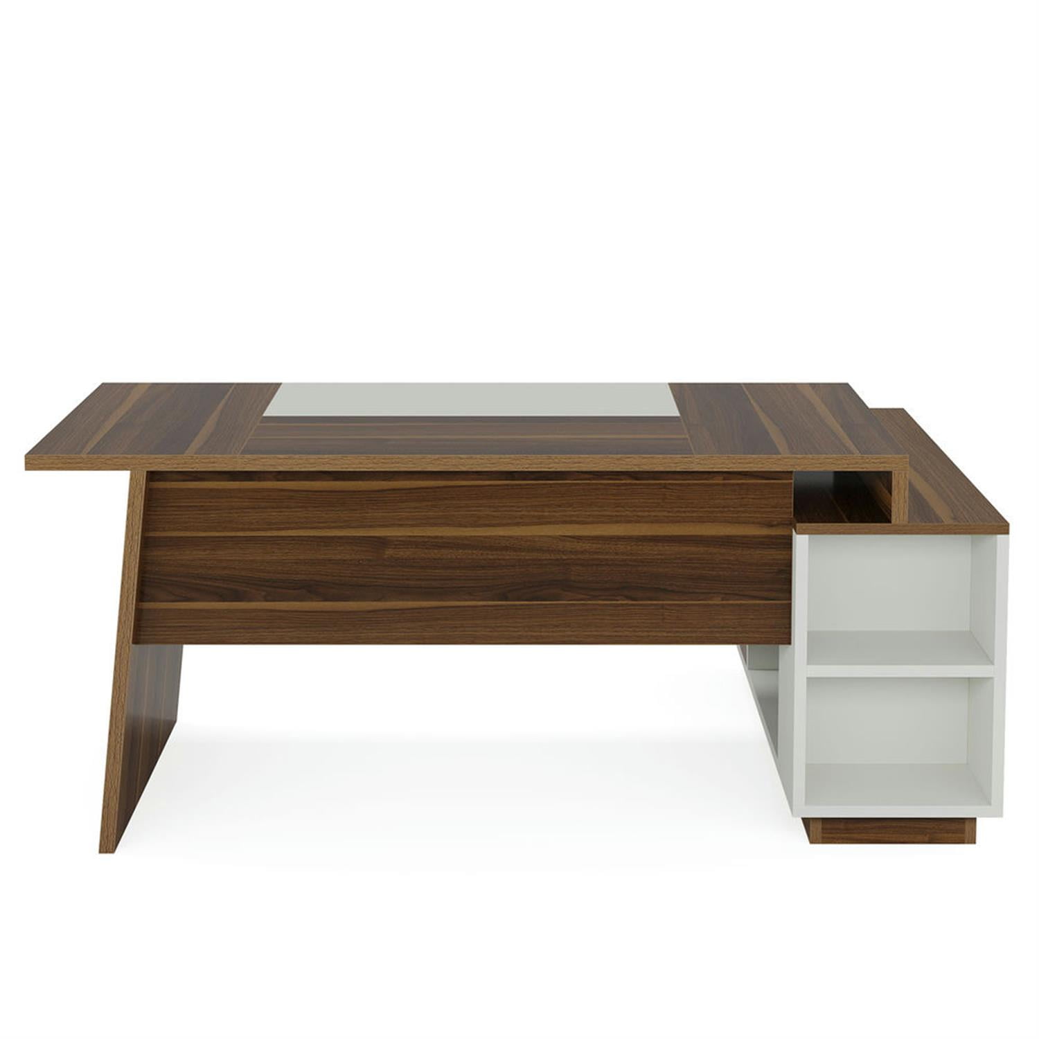 Demi Bonn Modern L Shaped Gaming Computer Desk, 70" Corner Executive Desk with Storage Cabinet for Home Office, Brown