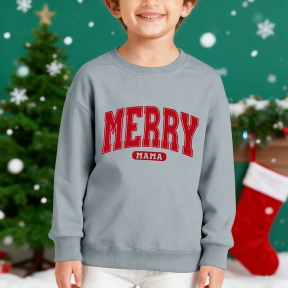 Boys Long Sleeve Crewneck Letter Print Sweatshirt Soft Casual Pullover Top For Kids Fall Winter Holiday Outfit