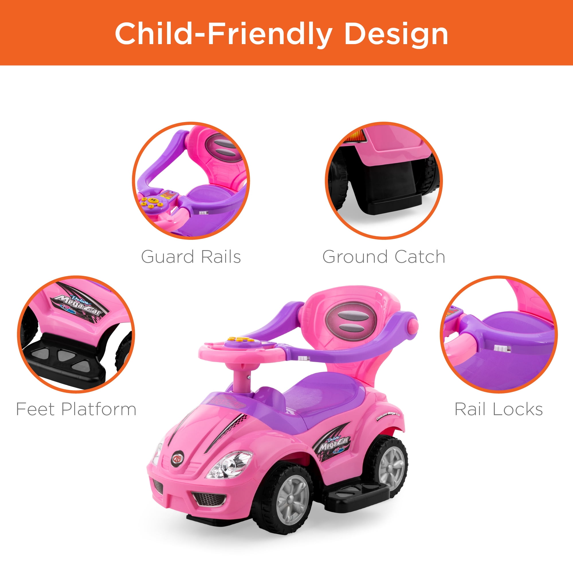 Best Choice Products 3-in-1 Kids Push and Pedal Toddler Ride On Wagon Play Toy Stroller w/ Sounds, Handle, Horn - Bubblegum Pink