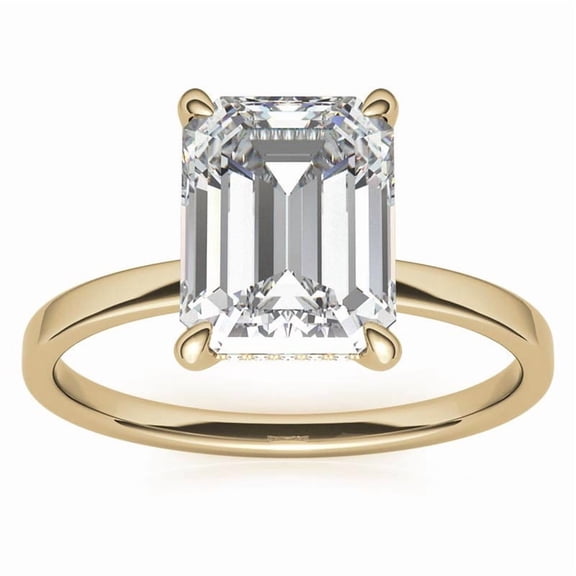 Auory Emerald Cut Moissanite Stackable Solitaire Ring Set in Yellow Gold Plated for Women
