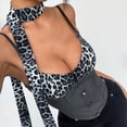 thumbnail image 4 of Top Corto con Cuello Halter y Estampado de Leopardo en Contraste para Mujer, Escote en V Profundo, de Botones, Sin Mangas y Espalda Abierta Gris S, 4 of 10