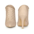thumbnail image 4 of BLISSFUL STEP Perforated Pointed Toe Zipper Stiletto Heels Ankle Boots for Women Nude 9.5, 4 of 4