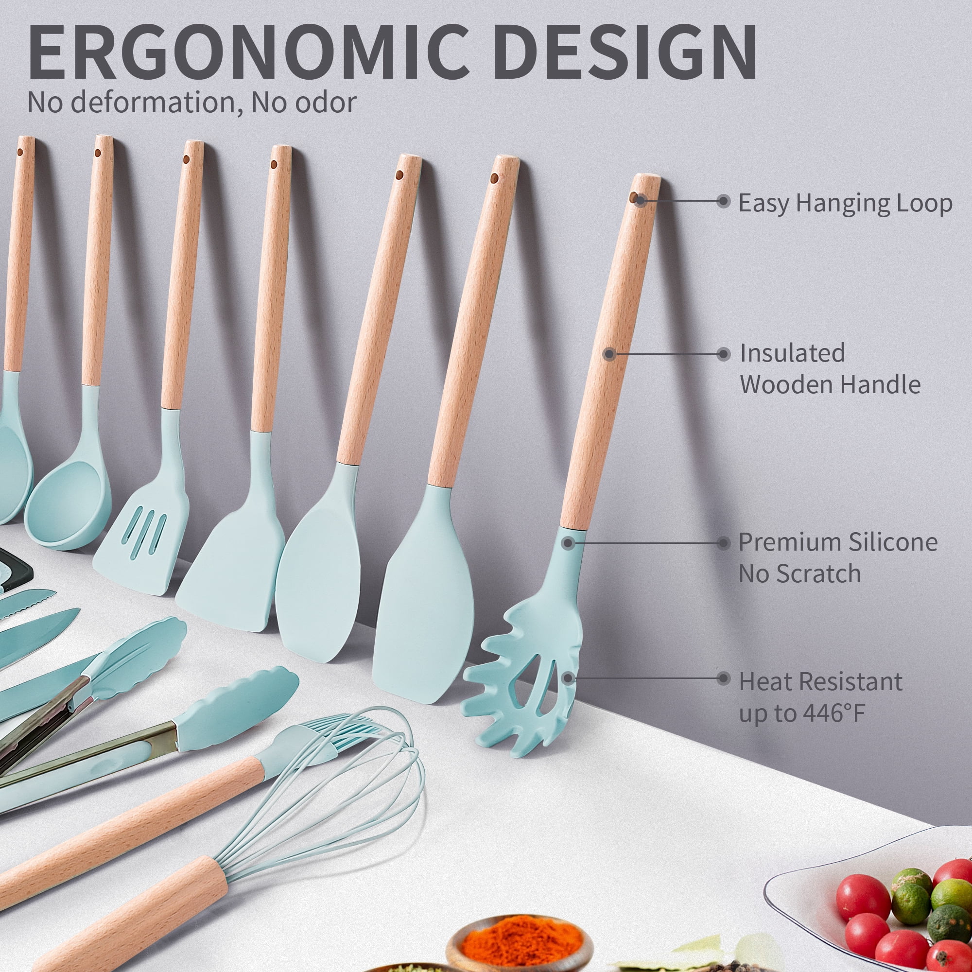 19 Pcs Silicone Kitchen Utensil Set with Holder, Heat Resistant Cooking  Utensils