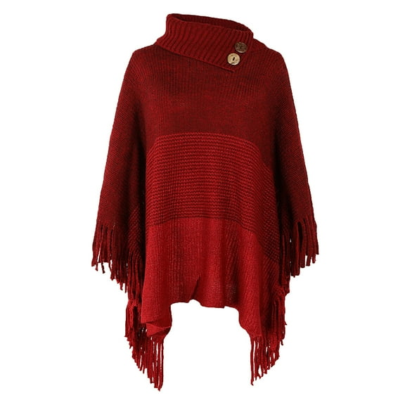 RYDCOT Pullover Poncho Shawl Cape Wraps for Women Sweaters for Women Trendy Warm Collar Tassel Knitted Cape Shawl Tops for Fall Winter on Clearance