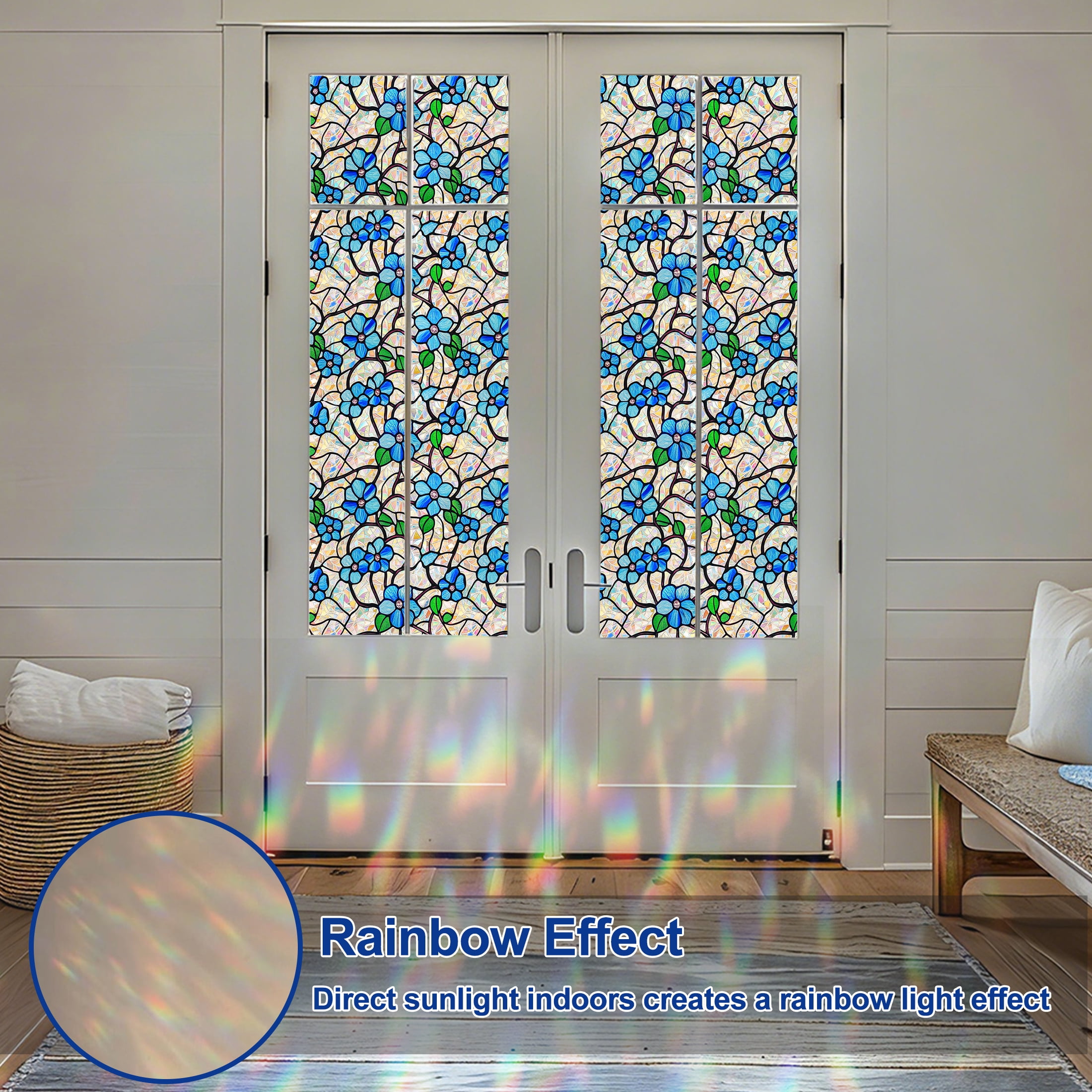 Countewol Window Privacy Film with Installation Tools Home Decorative Colored Glass Window Stickers Reusable electrostatic Rainbow Stickers
