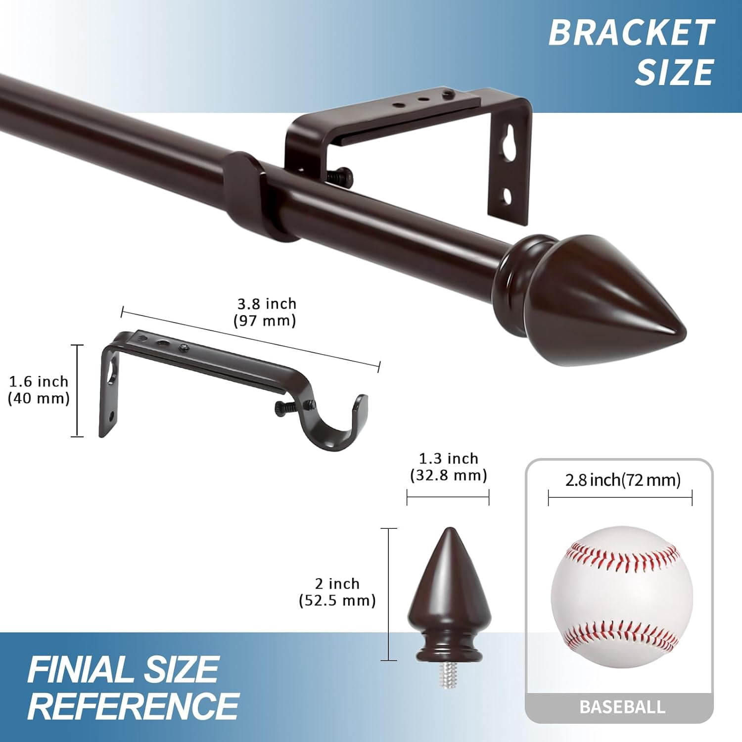 Urbanest Adjustable Single Curtain Rod Set Lance Finials – 5/8-Inch Diameter, With Bronze Rod, 84–120 Inches